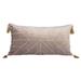 Taupe and Gold Geo Velvet Lumbar Pillow with Gold Tassels