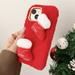 Feishell Fluffy Phone Case for iPhone 14 Pro Max Warm Christmas Tree & Hat Fur Cover TPU Soft Phone Shell Protective Case Anti-Shock Shockproof Protection Case for Winter Red