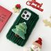 Feishell Fluffy Phone Case for iPhone 14 Pro Max Warm Christmas Tree & Hat Fur Cover TPU Soft Phone Shell Protective Case Anti-Shock Shockproof Protection Case for Winter Green