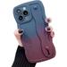 Compatible with 6.1 Case with Wrist Strap & Stand Cute Wavy Case with Camera Cover Gradient Color Soft Silicone Shockproof Protect Phone Case for Women Men (Blue Wine Red)