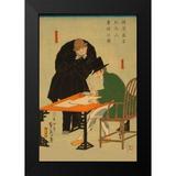 Utagawa Sadahide 17x24 Black Modern Framed Museum Art Print Titled - Foreigners in Yokohama draw up contract in mercantile house (Yokohama shoka komojin sho a mitomu no