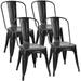 HBBOOMLIFE Metal Dining Chairs Indoor-Outdoor Use Stackable Side Chairs with Back Industrial Kitchen Classic Trattoria Chair Set of 4 (Black)