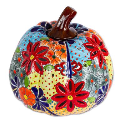 Colorful Pumpkin,'Talavera-Style Ceramic Pumpkin Lantern from Mexico'