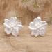 Amaryllis Flower Beauty,'Textured Polished Sterling Silver Floral Stud Earrings'