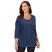Plus Size Women's Stretch Cotton Scoop Neck Tee by Jessica London in Navy Stripe Dot (Size 38/40) 3/4 Sleeve Shirt