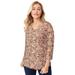 Plus Size Women's Stretch Cotton V-Neck Tee by Jessica London in Neutral Pretty Paisley (Size 18/20) 3/4 Sleeve T-Shirt