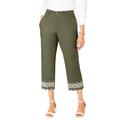 Plus Size Women's Stretch Poplin Classic Cropped Straight Leg Pant by Jessica London in Dark Olive Green Medallion Embroidery (Size 26)