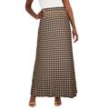 Plus Size Women's Stretch Knit Maxi Skirt by The London Collection in Black Khaki Houndstooth (Size 26/28) Wrinkle Resistant Pull-On Stretch Knit