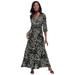 Plus Size Women's Stretch Knit Faux Wrap Maxi Dress by The London Collection in Grey Painterly Cheetah (Size 18 W)