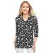 Plus Size Women's Stretch Cotton V-Neck Tee by Jessica London in Black Flat Flower (Size 18/20) 3/4 Sleeve T-Shirt