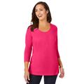 Plus Size Women's Stretch Cotton Scoop Neck Tee by Jessica London in Pink Burst (Size 22/24) 3/4 Sleeve Shirt