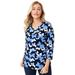 Plus Size Women's Stretch Cotton V-Neck Tee by Jessica London in Navy Layered Butterfly (Size 14/16) 3/4 Sleeve T-Shirt