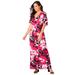 Plus Size Women's Stretch Knit Cold Shoulder Maxi Dress by Jessica London in Pink Burst Graphic Floral (Size 12 W)