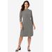 Plus Size Women's Boatneck Shift Dress by Jessica London in White Houndstooth (Size 22 W) Stretch Jersey w/ 3/4 Sleeves