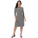 Plus Size Women's Stretch Cotton Boatneck Shift Dress by Jessica London in White Houndstooth (Size 14 W) Stretch Jersey w/ 3/4 Sleeves