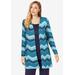 Plus Size Women's Everyday Knit Open Front Cardigan by Jessica London in Ocean Brushstroke Chevron (Size 14/16)