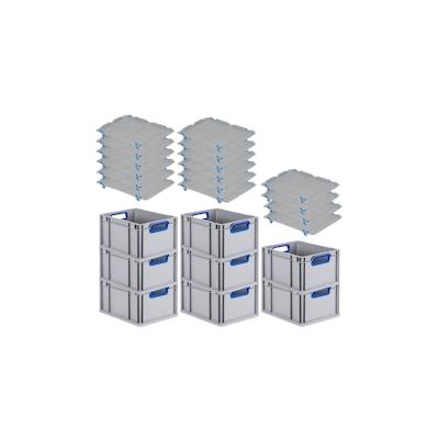 PROREGAL 8x Eurobox NextGen Color mit Auflagedeckel & Schiebeschnappverschlüsse | HxBxT 22x30x40cm | 20L | Griffe blau offen Image