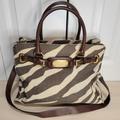 Michael Kors Bags | Michael Kors Hamilton Brown Tan Gold Zebra Print Large Canvas Leather Purse Bag | Color: Brown/Tan | Size: Os