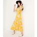 Madewell Dresses | Madewell Yellow Ikat Floral Puff Sleeve Wrap Midi Dress | Color: White/Yellow | Size: Xs