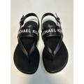 Michael Kors Shoes | Michael Kors Theodora Sz 8 M Black Thong Sandals Strapped Slingback Flat Logo | Color: Black | Size: 8