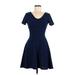 Blue Rain Casual Dress - A-Line Scoop Neck Short sleeves: Blue Solid Dresses - Women's Size Small