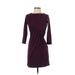 Susana Monaco Casual Dress - Mini Crew Neck 3/4 sleeves: Burgundy Print Dresses - Women's Size X-Small