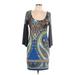 Bailey Blue Casual Dress - Sheath Scoop Neck 3/4 sleeves: Blue Print Dresses - Women's Size Large - Print Wash
