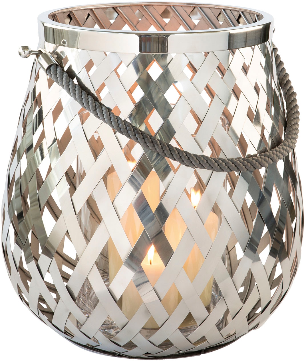 Windlicht FINK "OTIS", silber (silberfarben), H:45cm Ø:45cm, Edelstahl, Glas, Kerzenhalter, Laterne aus Edelstahl und Glas, Höhe ca. 45 cm Image