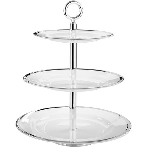 Etagere FINK ""PLATINUM"", weiß, H:39cm Ø:30cm, Porzellan, Servierplatten, Servierplatte mit Platinumrand, mit 3 Etagen, Höhe ca. 39 cm