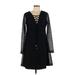 Jessica Simpson Cocktail Dress - Mini Plunge Long sleeves: Black Print Dresses - Women's Size 12