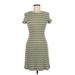 Forever 21 Casual Dress - A-Line High Neck Short sleeves: Green Stripes Dresses - Women's Size Medium