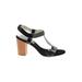 AK Anne Klein Sandals: Slingback Chunky Heel Boho Chic Black Print Shoes - Women's Size 8 1/2 - Open Toe
