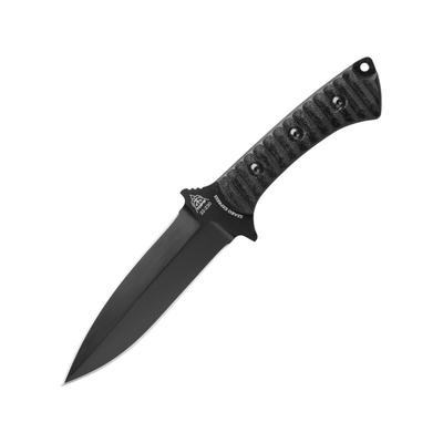 TOPS Knives Szabo Express Double Edge Knife by Laci Szabo 10.38in Overall 5.63in Black Cerakote Double Edge 1095HC Steel Blade Black Sculpted Micarta