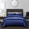 AiMay 3 Piece Satin Duvet Cover Set (1 Duvet Cover + 2 Pillowcases) Rich Silk Luxury 100% Super Soft Microfiber Bedding Collection Reversible Stain-Resistant Wrinkle Free (Queen, Navy Blue)