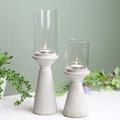 Set of 2- Small and Large Grey Hurricane Cement Concrete Tea Light Candle Holders Lantern with Glass Shade