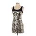 Express Cocktail Dress - Mini Scoop Neck Sleeveless: Silver Print Dresses - Women's Size 2X-Small