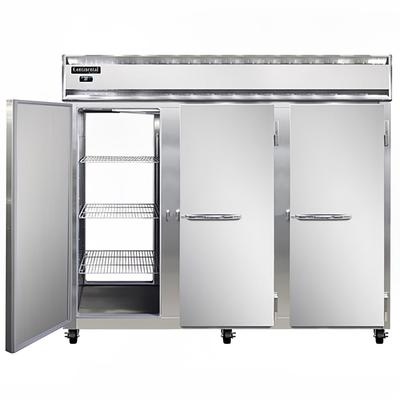 Continental 3FE-SA-PT 85 1/2" 3 Section Pass Thru Freezer, (6) Solid Doors, 115/208-230v, Silver