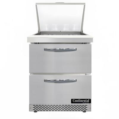 Continental D27N12M-FB-D 27" Designer Line Sandwich/Salad Prep Table w/ Refrigerated Base, 115v, 2 Drawers, Stainless Steel