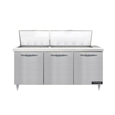 Continental D72N27M 72" Designer Line Sandwich/Salad Prep Table w/ Refrigerated Base, 115v, Stainless Steel