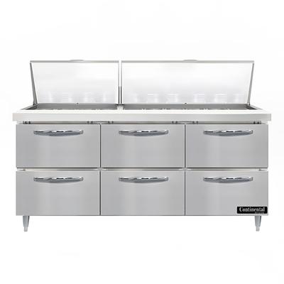 Continental D72N30M-D 72" Designer Line Sandwich/Salad Prep Table w/ Refrigerated Base, 115v, Stainless Steel