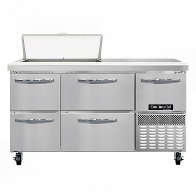 Continental RA60N8-D 60" Sandwich/Salad Prep Table w/ Refrigerated Base, 115v, 4 Drawers, 8 Sixth-size Pan Array, Stainless Steel