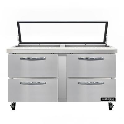 Continental SW60N24M-HGL-D 60" Sandwich/Salad Prep Table w/ Refrigerated Base, 115v, Stainless Steel