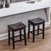 Red Barrel Studio® Hornsey 26" Height Counter Backless Faux Leather Counter & Bar Stool Wood/Upholstered/Leather in Brown | Wayfair