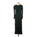 H&M Casual Dress - Midi High Neck 3/4 sleeves: Green Print Dresses - New - Women's Size 0