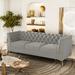 Modern Velvet Button-Tufted Sofa Living Room Couch with Removable Cushion, 3 Seat Leisure Couch with Metal Legs, LIGHT GREY