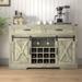 Farmhouse Storage Sideboard Buffet Coffee Bar Cabinet with Sliding Barn Door, 3 Drawers, Wine and Glass Rack - Light Gray