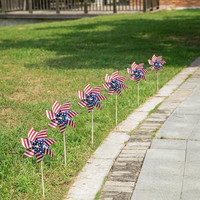 Glitzhome 24"H Set of 6 Plastic Stars&Stripes Patriotic Americana Windmills