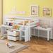 Twin Size Loft Bed with Desk and Drawers, Wooden Loft Bed with Lateral Portable Desk, White