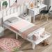Twin Size Pine Platform Bed w/ Footboard Bench Upholstered Bed Frame