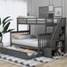 Twin-Over-Full Bunk Bed with Twin Trundle Loft Bed Frame & Guard Rail, Gray